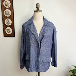 Lord & Taylor Linen Notched Lapel Zip Up Lightweight Jacket Medium